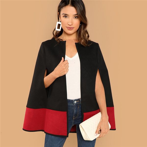 

weekend casual round neck two tone open front cloak sleeve cape coat streetwear modern lady outerwear coat new, White;black