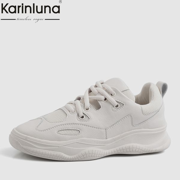 

karinluna women's leisure fashion ins whole white genuine leather women chunky sneakers shoes woman leather women shoes 35-42, Black