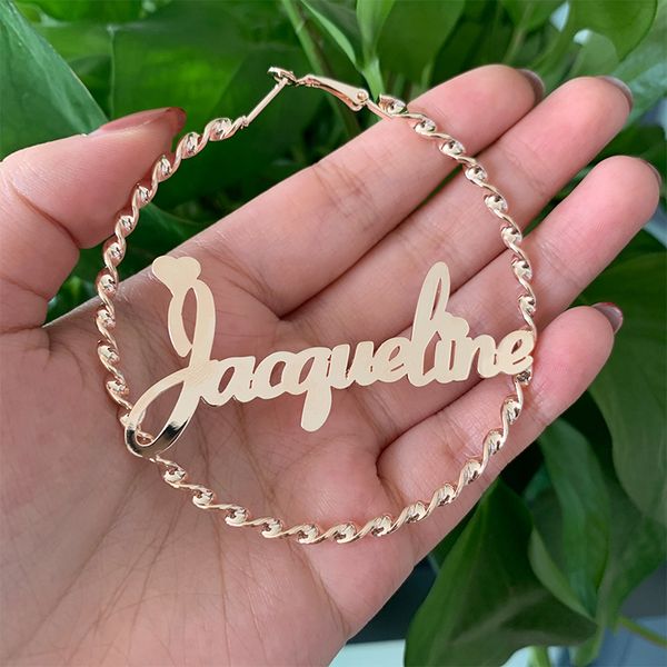 

custom hoop earrings customize name earrings twist hoop personality earrings with statement words hiphop cx200606, Golden