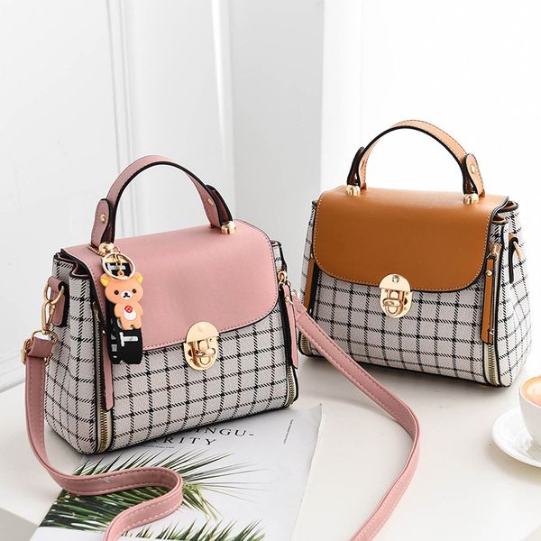 

korean version of the fresh and fashionable plaid cartoon handbag simple wild one-shoulder diagonal bag female bag