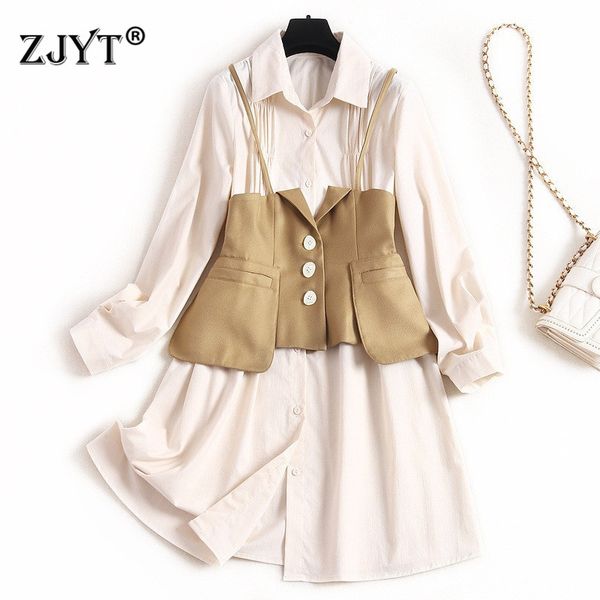 

2020 новый взлетно посадочной полосы дизайнеры весеннее платье 2 шт. комплект женская мода с длинным рукавом отложным воротником твердые али, Black;gray