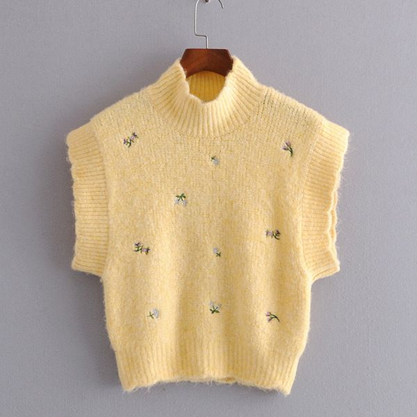 

zoepo sweet o neck sweaters women fashion embroidery short sweater women elegant sleeveless sweaters female ladies cg, Black;white