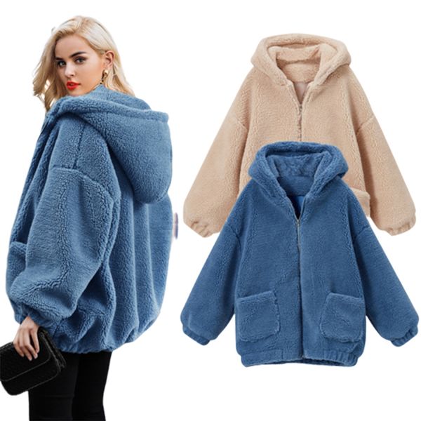

2019 winter fashion lamb wool blends loose female coat woman basic jacket plus size 6xl streetwear ladies jackets boyfriend, Black;brown