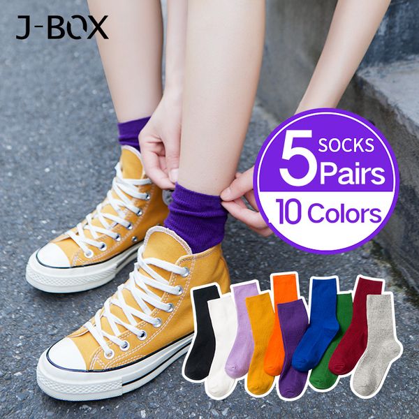 

j-box 5 pairs/lot women happy socks harajuku style hip hop street cool girls socks men fashion candy color cotton, Black;white