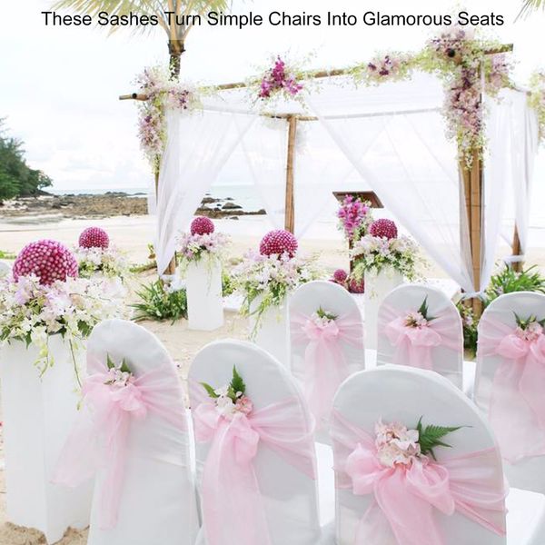 

sale 50pc/set wedding organza chair sashes bow knot for banquet event birthday party decoration home textile chair cover