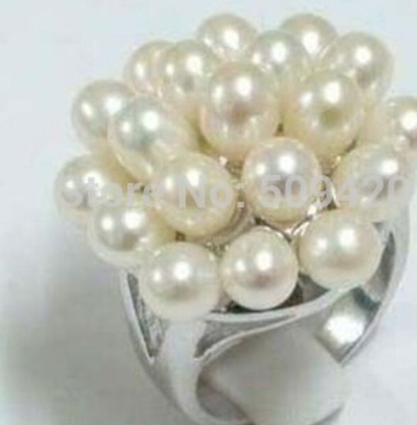 

noblest white akoya cultured pearl ring 7 8 9, Slivery;golden