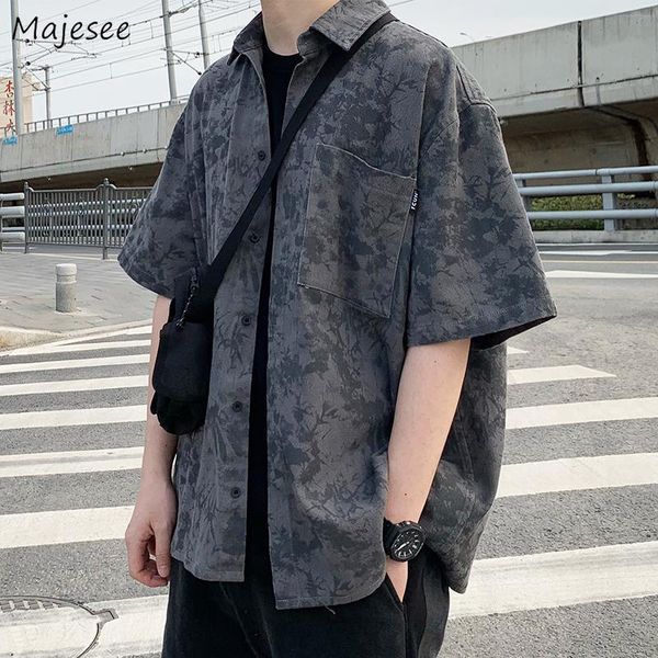 

men shirts tie dye short sleeve hip-hop turn-down collar streetwear stylish single breasted loose plus size 3xl casual harajuku, White;black