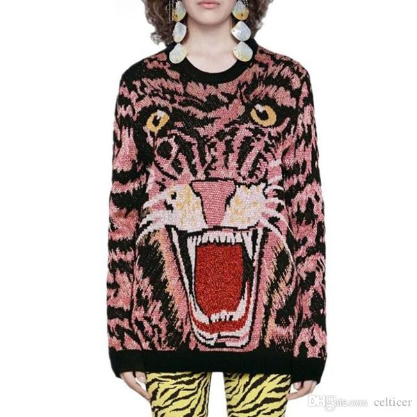 

harajuku осень полушерстяные вязаная tiger head pattern jacquard свитер дамские пуловеры с длинным рукавом зимней моды свитер, White;black