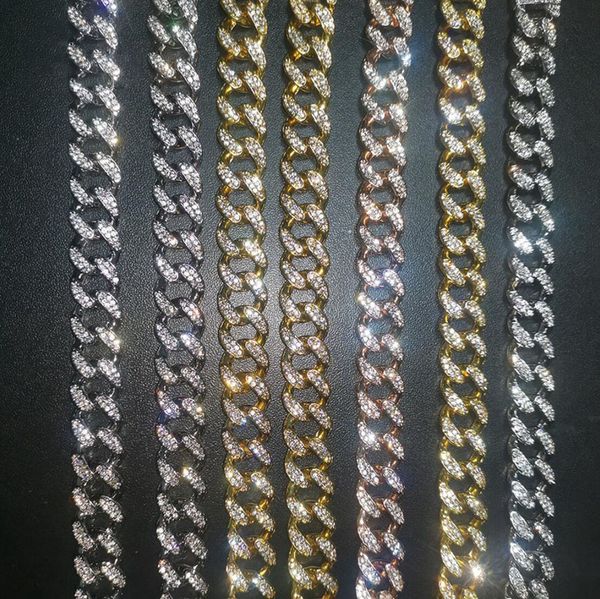 

iced out chian mens necklace bracelets gold silver cuban link chian necklace hip hop jewelry sets