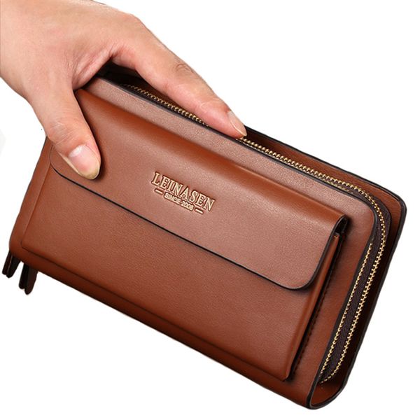 

brand men wallet zipper purse large capacity fashion long leather wallet business card holder male clutch purse money bag, Red;black