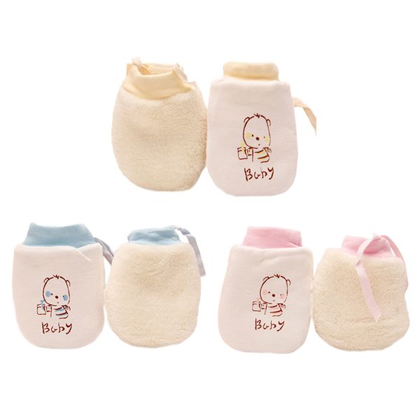 

infant boy girl drawstring adjustable gloves newborn bear anti-scratch face mittens cotton cute monkey thicken baby accessories, White