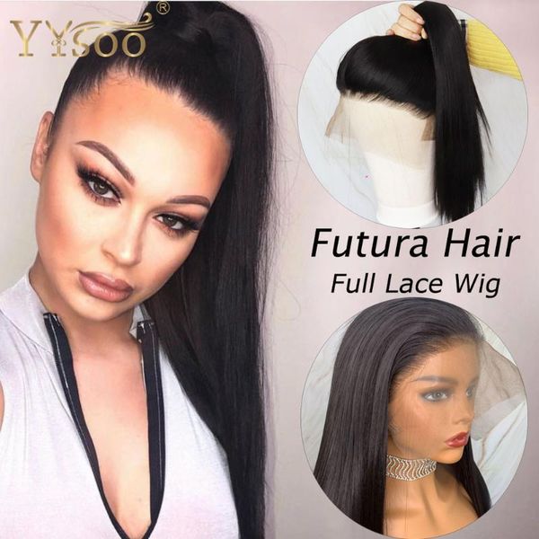 

yysoo futura synthetic full lace wigs for women long black color japan heat resistant fiber hair straight wig natural hairline