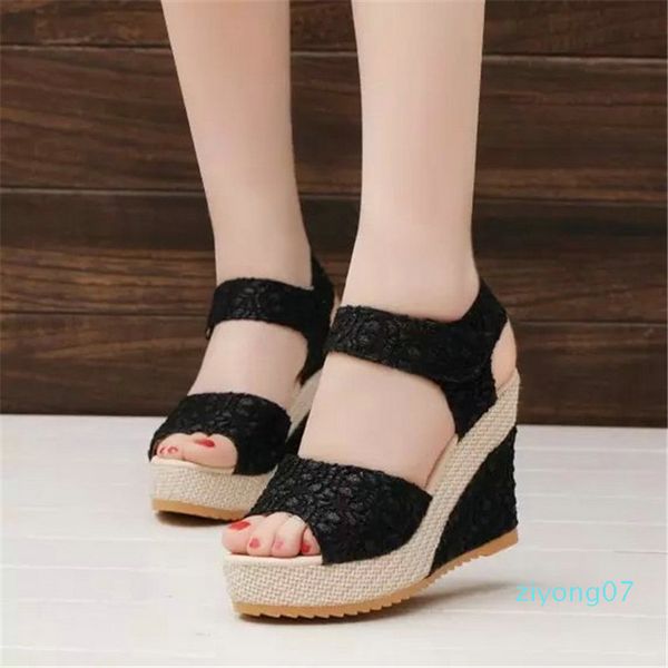 

hoes women sandals summer open toe fish head fashion platform high heels wedge sandals female shoes womenl z07, Black