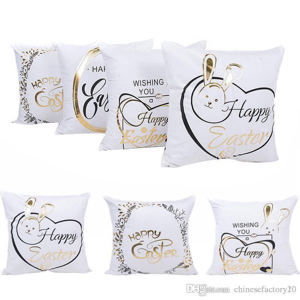 

happy easter shining bronzing pillow case bunny rabbit design square cotton pillowcase sofa car cushion covers festival home decorations