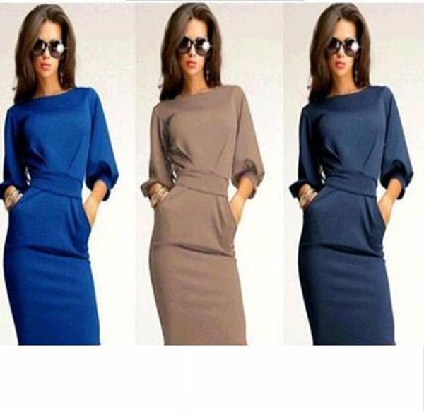 

wholesale-plus size knee length women dress 2016 fashion casual women winter dress slim long stretch work dresses lbd3085, Black;gray