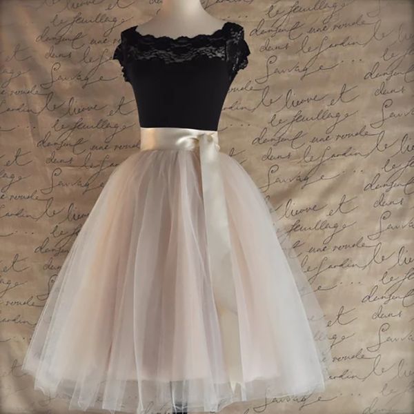

skirts 26 colors 5 layered 65cm knee length tulle skirt tutu women high waist pleated cosplay petticoat elastic belt faldas, Black