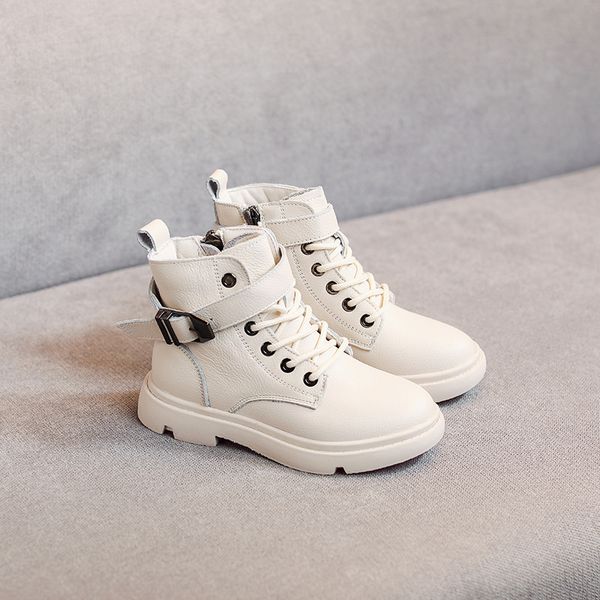 

girls leather shoes; autumn and winter new children' shoes; children' leather martin boots; plus velvet boys boots, Black;grey