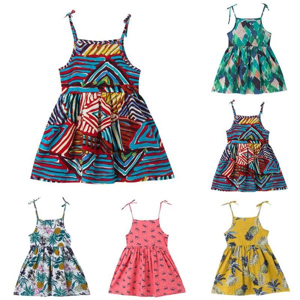 

toddler kids baby girl print beachwear princess strap dress sundress summer, Red;yellow