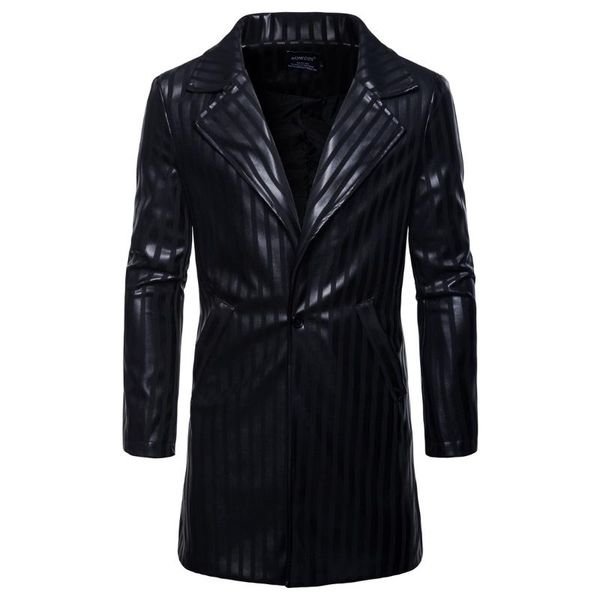 

men's leather large yards long pu jackets, Black