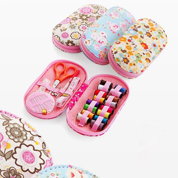 

portable mini sewing kit box with needle threads pin scissor set sewing box home traveling handwork diy tools lsf99, Black