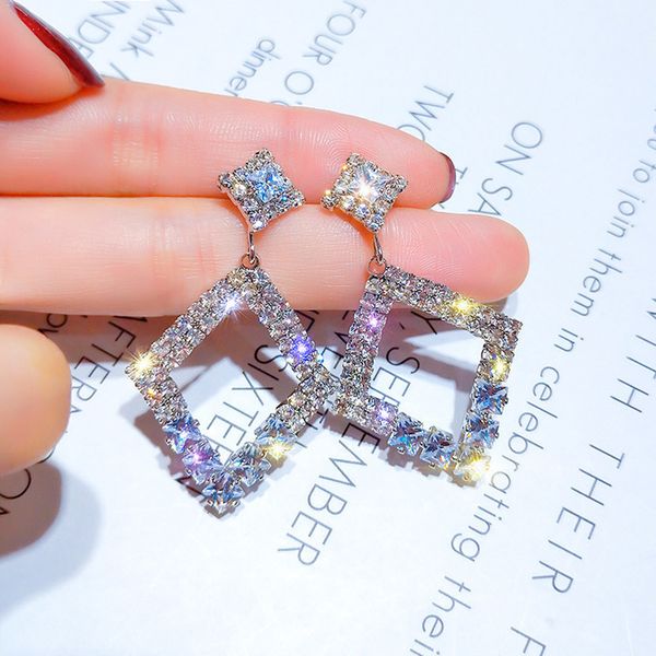 

shining crystal geometric drop earrings gold silver color square dangle earrings for women girls wedding party jewelry