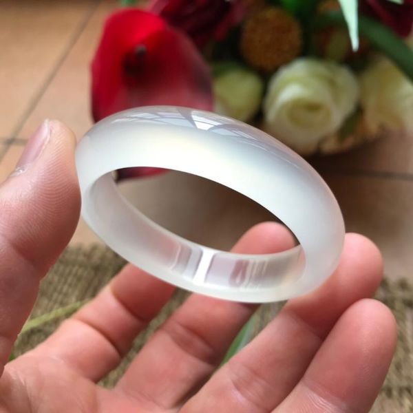 

certificate natural agate white 54mm-62mm bracelet elegant princess jade bracelet gift, Golden;silver