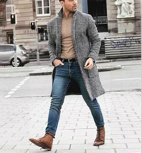

long wool coats casual warm cardigan coats manteaux pour hommes mens designer plaid coats fashion winter, Black