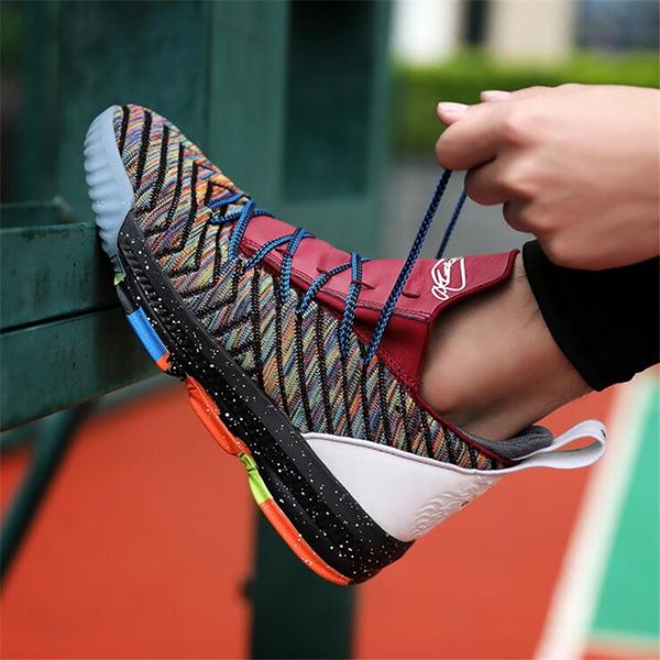 

new couple absorption basketball shoes -woven breathable student sneakers large size 36-47, Black