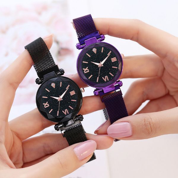 

romantic women watches design starry sky dial ladies fashion quartz wristwatch magnetic buckle strap clock casual reloj mujer@50, Slivery;brown