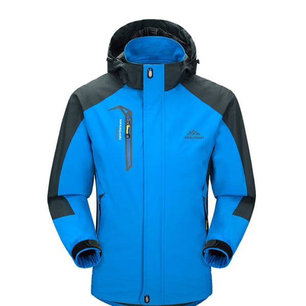 

new outdoor sport clothing camping trekking hiking male bike ski jacket men waterproof jackets softshell removable hat, Blue;black