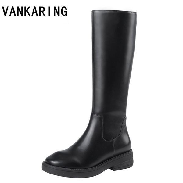 

fashion soft leather women knee high boots round toe western cowboy boots women chunky wedges platform shoes woman snow, Black