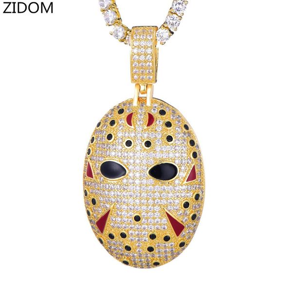 

men hip hop iced out bling mask pendant with tennis chain zircon hiphop pendants necklace fashion jewelry gifts, Silver