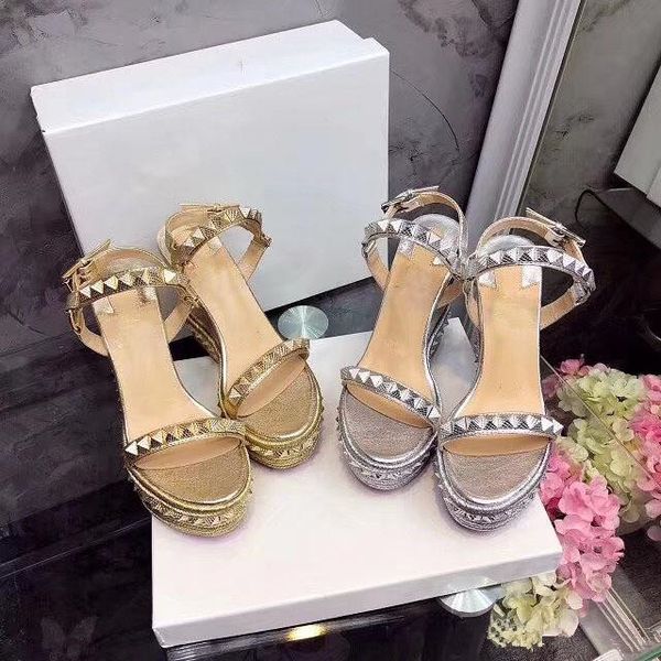 

with box-gladiator sandals ladies cataclou red bottom summer sandals wedge rivets ankle strap spikes spikes women's sandals high heels, Black