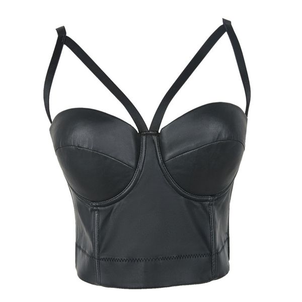 Women Night Club Caged Bralette Fashion PU Leather Bustier Reggiseno Dance Party Top corto Camis Tube-Top con cinturino S-XL