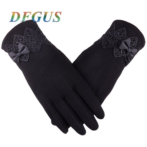 

fashion women winter gloves lace bow warm gloves women touch screen for smartphone mittens female button guantes ladies, Blue;gray