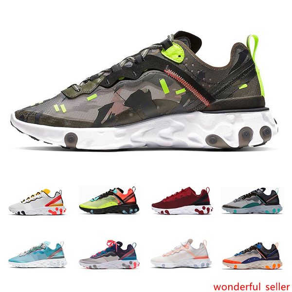 

2020 new quality react 87 element 55 mens running shoes triple black white red sail anthracite designer sneakers womens sports shoes
