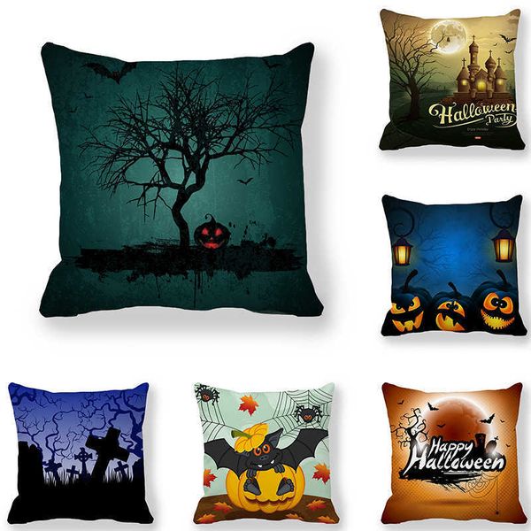 

wholesale halloween decorations for home pumpkin branch castle pattern halloween decor pillow cover polyester cotton 45x45cm
