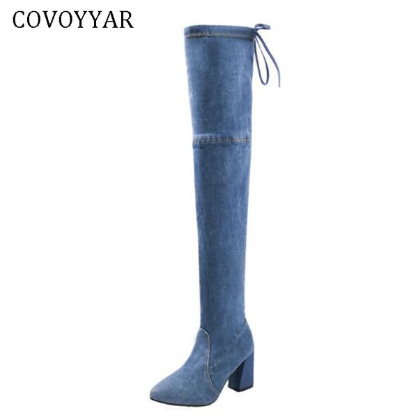 

covoyyar 2018 denim women over the knee boots high heel autumn winter thigh high boots fashion elastic women shoes wbs449, Black