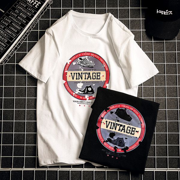 

2020 summer new men's short-sleeved t-shirt korean version of the trend of fashion casual and simple loose cotton t-shirt men's ti, White;black