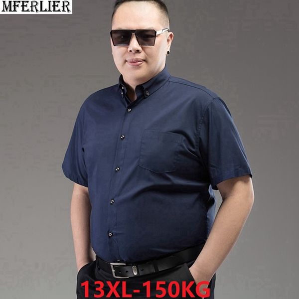 

men black formal shirts office shor sleeve larger size big 10xl 12xl 14xl blue cotton dress shirt business 54 58 60 62 64 66 68, White;black