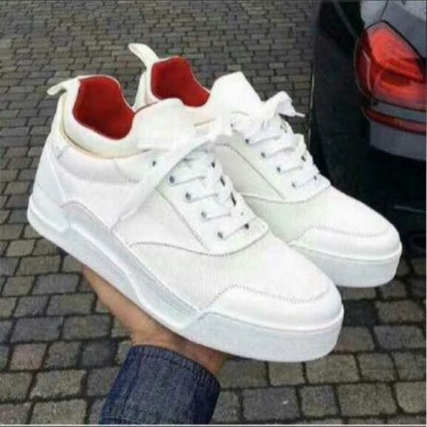

2019 name brand designer casual shoe man red bottom sneaker flat new designer lace up high mixed colors black white trainers size 38 44