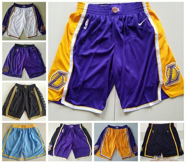 

mens majestic los angeles lakers 23 james 3 davis vintage 24 bryant shorts breathable nba pants sweatpants classic shorts, Black