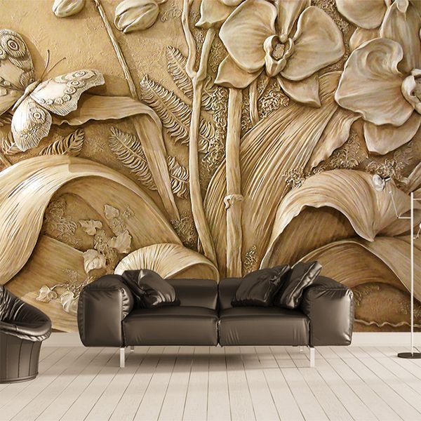 

drop shipping custom p wallpaper flower 3d embossed orchid butterfly home decoration mural living room painting wallpaper