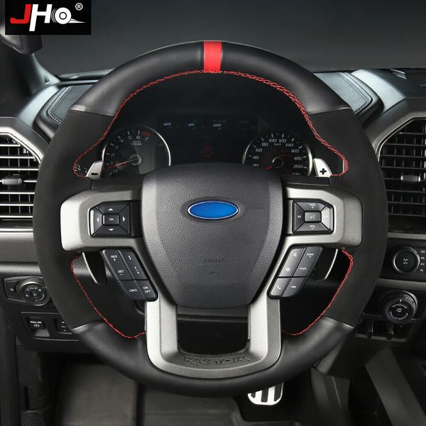 

faux leather steering wheel hand-stitching wrap cover for 2019 ford f150 raptor