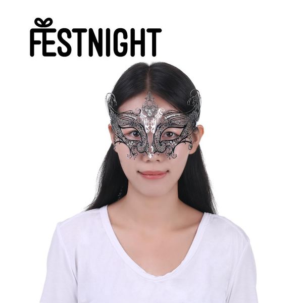 

festnight pink/sliver/black party mask rose laser cut metal half mask with rhinestones masquerade ball halloween fancy gift