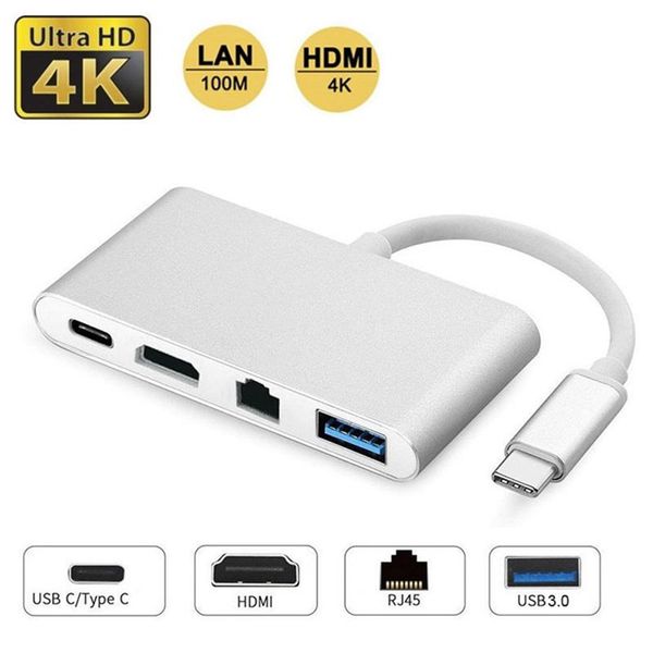 

4 в 1 usb 3.1 type c к hdmi 4k rj45 порт usb 3.0 usb 3.1 конвертер для macbook hdtv для huawei usb-c концентратор адаптер