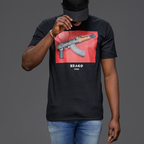 

canis mens t shirt slim fit t-shirts gun printed color with o-neck design 2017 new brand clothing, White;black