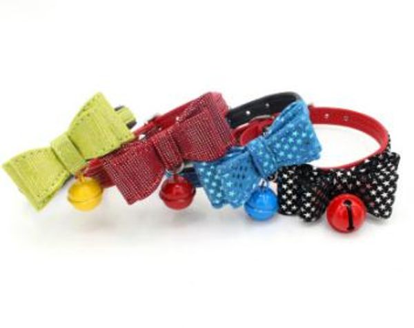 

stars bowknot bell dog collar pet dot necklace fashion lovely dot bow tie small dog cat collars creative puppy teddy star necklaces
