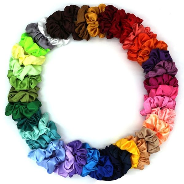 

50pcs/lot fashion women silk solid scrunchies elastic satin hairbands girls hair tie hair rope hair accessories(random color), Slivery;white