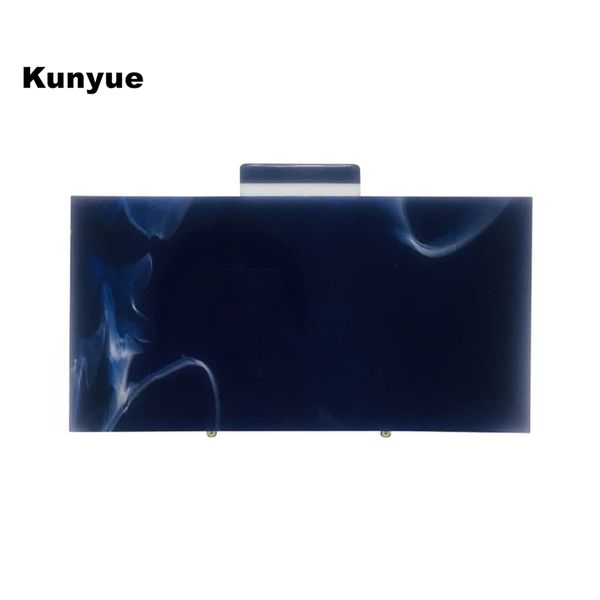 

new design vintage blue acrylic evening bag elegant ink print clutch purse lady wallet stylish shoulder chain chic handbag